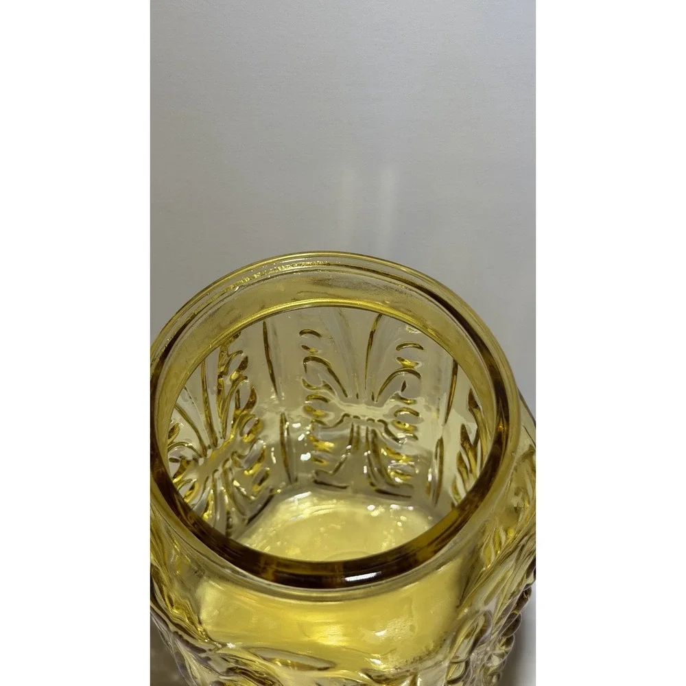 Vintage LE Smith Amber Gold Glass Lidded Canister Imperial Scroll norubber Seal